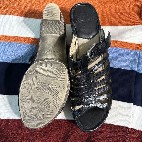 Josef Seibel black heels strappy peep toe sandals 41 9.5 10 - Picture 4 of 7